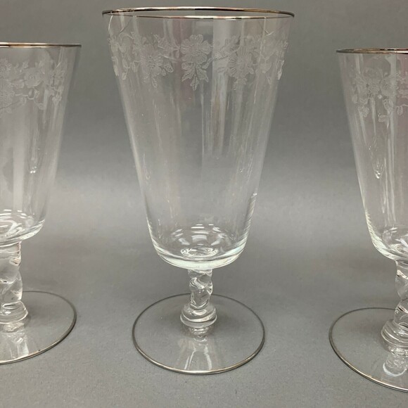 Vintage Lotus Quality Platinum Trim Glass Glasses Clear Floral Flowers Lot of 4 - Picture 6 of 9